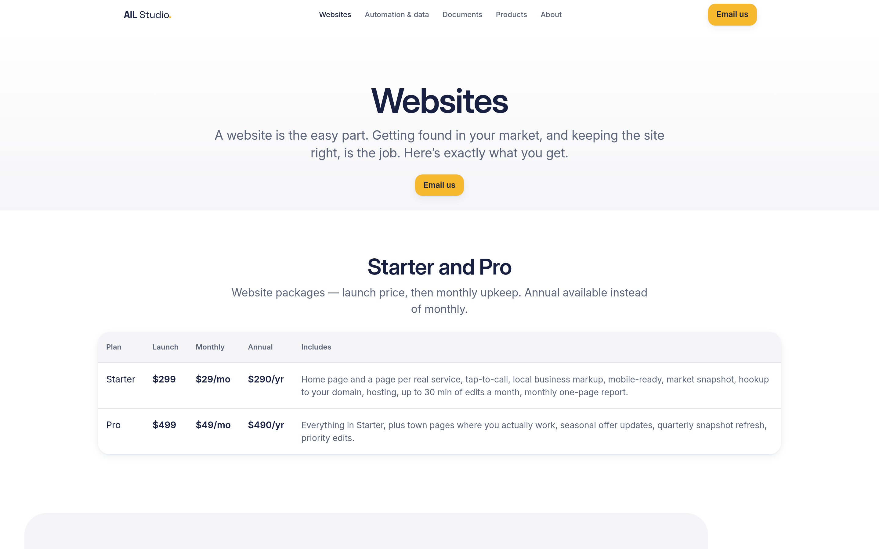 AIL Studio websites page